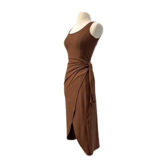 Reformation Womens M Brown Kalia Wrap Midi Dress Sleeveless Bodycon Tie Waist - Picture 2 of 10